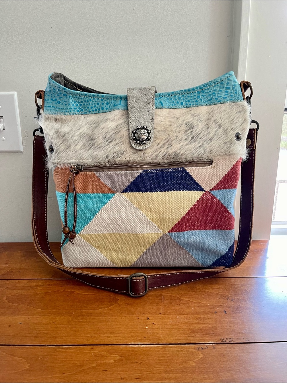 Myra Canvas & Cowhide Bag; Excellent